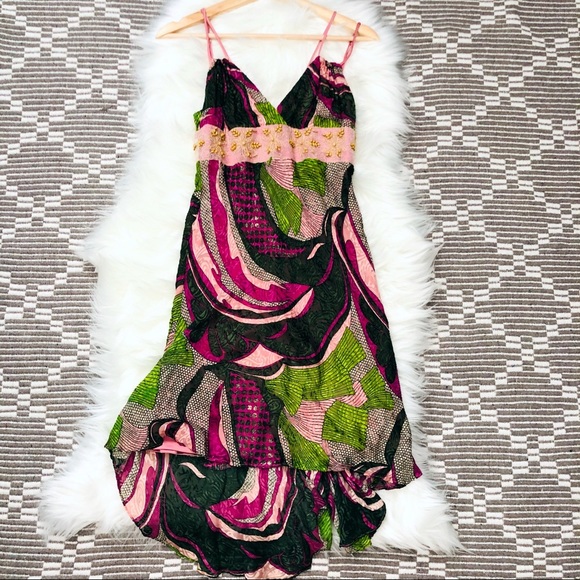 Marciano Dresses & Skirts - Marciano Beaded Asymmetrical Silk Dress XS